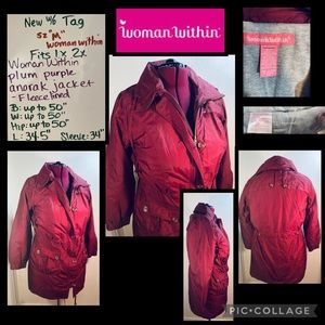 Sz “M” fits 1x 2x Woman Within ⭐️New Magenta Anorak Fleece lined jacket